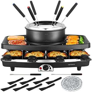 Befano Electric Raclette BBQ Grill with Fondue Pot Sets, Portable Korean Table Grill Electric Indoor Cheese Raclette, Dual Adjustable Thermostats, 8 People Serve Perfect for Parties and Family Fun