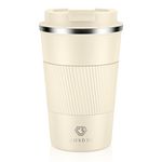 CS COSDDI Travel Mugs, Insulated Coffee Cup with Leakproof Lid - Reusable Coffee Cups Travel - Car Coffee Cup - Stainless Steel Coffee Mug for Hot and Cold Coffee (C09 Sand, 380ml)