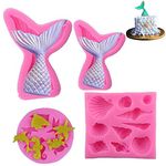 HASTHIP 4 Pieces Mermaid Tail Mould, Silicone Mermaid Cake Moulds Chocolate Fondant Moulds 3D Mermaid Icing Moulds Seashell Cake Soap Moulds For Soap Making, 12 x 7 x 7 Centimeters