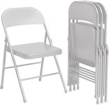 GAOMON Folding Chairs Set of 4, Foldable Chairs with Metal Frame Hold Up to 350 Pounds, Portable Grey Folding Chairs Suitable for Dining Room, Living Room, Office, Camping