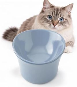 Elevated Cat Bowls for Water – Whisker & Neck Fatigue Shallow Cat Dishes – Raised Bowl for Indoor Cats – Vet-Recommended Height, Modern Pedestal Design – Non-Slip & Dishwasher-Safe – 8 oz Powder Blue