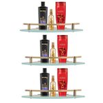 MOTIQO Frosted Glass Corner Bathroom Shelf for Wall, Wall Mount Rack for Kitchen, Shelves for Kitchen, Corner Rack Bathroom Organiser and Accessories, Brass Antiq Finish (9X9 Inch,Set-3)