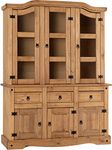 Seconique Corona 4'6" Buffet Hutch in Distressed Waxed Pine/Glass