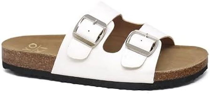 YOKI GIAN-91 Womens Sandals With Double Buckle Design - Open Toe Flat Womens Slides, Comfortable Slip On Summer Sandals, Lightweight Casual (White, Size 8.5)