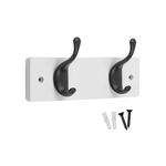 Keypak 2 Matte Black Coat Hooks on White Wooden 22.5cm Board - Modern Wall Door Mounted Coat Rack Clothes Hanger