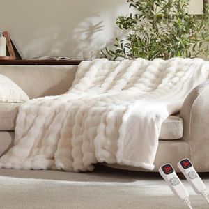 Electric Heated Blanket,84x90 Heating Queen Soft Bubble Flannel Beige