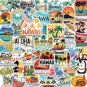 Cute Hawaii Summer Waterproof Stickers for Water Bottles, 50PCS Hapiuen Sun Beach Sea Stickers Pack for Laptop Scrapbook Skateboard Luggage Decals, Cool Stickers for Kids Teens Girls Gift, Party