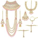 Peora Ethnic Traditional Gold Plated Kundan Dulhan Bridal Jewellery Set with Choker Earrings Maang Tikka Hathphool for Women Girls