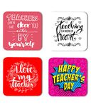 Whats Your Kick® Teacher Theme Printed Set of 4 Wooden Fridge Magnet | Teachers Day | Quotes | Kichen | Home Decor (7.6 x 7.6 -CM) D2