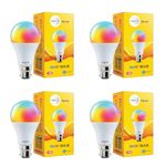 wipro 9W Bluetooth Enabled Smart Bulb B22 | 16 million Colours | White Tunable (Warm, Neutral & Cool White) | Dimmable | App-Control | Music Sync | Schedule & Scenes | Pack of 4