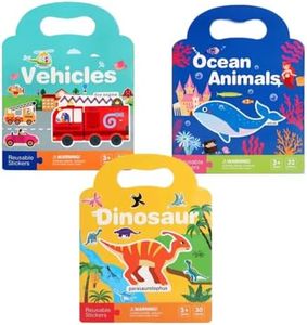 Reusable Sticker Book for Kids，3 Sets Sticker Pad for Girls Boys Age 2-5, Ocean，Dinosaurs，Transportation,Sticker Activity Books for Travel Toys, Waterproof Stickers for Birthday Gifts