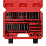 CASOMAN 55PCS 1/4-Inch Drive Impact Socket Set, Shallow & Deep, 5/32 Inch - 9/16 Inch, 4mm - 15mm, Metric/SAE, 6-Point, Cr-V Steel Socket Set