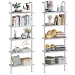 aboxoo 2PCs Bookcases 5 Tiers White Wood