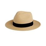 Pineapple&Star Sun Straw Fedora Beach Hat Fine Braid UPF50+ for Unisex, Beige, Medium