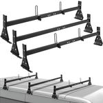 Universal Van Ladder Roof Racks, 3 Bars, Adjustable Matte Coating Van Rack with Ladder Stoppers, Fit Chevy Express Fullsize Van 1996-Up,Suitable for Vans with Rain Gutter,800LB Load-Capacity