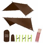 Gold Armour Rainfly Tarp Hammock, Premium 14.7ft/12ft/10ft/8ft Rain Fly Cover, Waterproof Ultralight Camping Shelter Canopy, Survival Equipment Gear Camping Tent Accessories (Brown 10ft x 10ft)