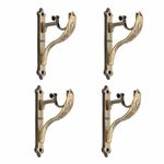 Ferio Premium Zinc Antique Brass Designer Heavy Curtain Supports for Door and Window Curtain Brackets Set/Holder for 1 Inch Rod (Pack of 4 Pcs) (4)