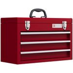 DURHAND 3 Drawer Tool Chest, Lockable Metal Tool Box with Ball Bearing Runners, Portable Toolbox, 510mm x 220mm x 320mm, Red