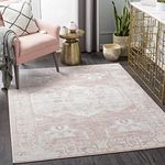 BoutiqueRugs Blush & Light Pink Collection Kendal Bohemian Oriental Medallion Area Rug - Traditional Floral Carpet for Living Room, Bedroom - Blush, Pale Pink, Cream - 7'10" Square