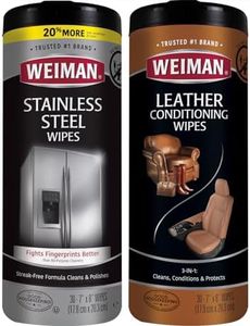 Weiman Stainless Steel Wipes and Leather Wipes - Clean and Polish Appliances for a Brighter and Longer Shine - Clean Condition and Restore Leather Surfaces- 30 Count ( 1 Each)