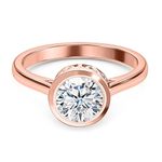 TJC Moissanite Solitaire Ring In Rose Gold Plated 925 Sterling Silver Engagement Ring for Women Size Q Bezel Setting