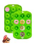 Sinoskye Mini Donut Pan for Baking, 2 Pack Donut Mold Silicone Doughnut Pan for Making Donut, Bagels, Cake, BPA Free, Green