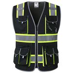 JKSafety 10 Pockets Hi-Vis Neon Color Frontal Zipper Mesh Safety Vest for Men Women Safety Utility for works Comply to ANSI/ISEA Standards (86-Black M)