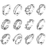 12Pcs Toe Rings for Women, Adjustable Toe Rings Set for Women Silver Plated Toe Rings Open Stackable Rings Simple Thumb Ring Knuckle Rings Joint Ring for Beach,Foot Jewelry for Women Girls