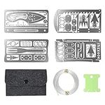 Survival Card Multitool Camping Kit with Fishing Line Gear, Multipurpose Credit Card Wallet Portable Survival Tool with Felt Bag for Outdoor Fishing Hiking Hunting, 7PCS