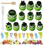 Vegetable Cutters for Kids Set, 12 Pcs Stainless Steel Fruit Shape Cutter Sandwich Cutters for Kids, Cookie Cutters Mold/Food Picks for Kids with 10 Fruit Animal Picks, Brush and Wood Stick