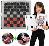 Elite Sportz Jumbo Playing Cards and Giant Checkers Combo - Giant Indoor Outdoor Yard Games for Kids, Tic Tac Toe and Large Cards - Durable Zipup Carry Bag for Storage