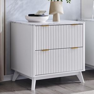 T4TREAM 2 Drawer File Cabinet, 32" Fluted Lateral File Cabinet w/Files Hanging Rod for Letter/Legal/A4, Large Tabletop for Printer, Office Wood Printer Cabinets, White (Gen 2)