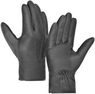 Harssidanzar Mens Italian Sheepskin Leather Gloves Vintage Finished Cashmere Lined Upgrade GM006,Gray,Size S