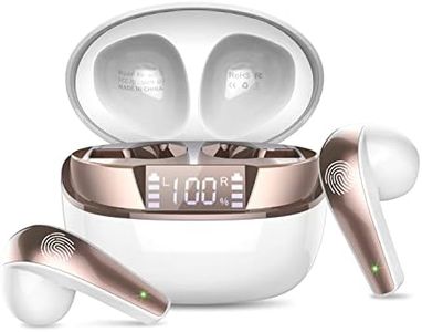 Auriculares Inalambricos Bluetooth, Auriculares Bluetooth 5.3 HiFi Estéreo con HD Mic, 40H Cascos Inalambricos Bluetooth con Pantalla LED, Mini In Ear Auriculares con IP7 Impermeable, Oro Blanco