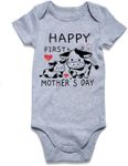 Funnycokid Baby Happy First Mother's Day Outfit Infant Boys Girls Cow Bodysuit Newborn Gender Neutral Clothes 6-12 Months