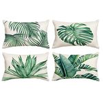 Set of 4 Green Plants Throw Pillow Covers 12x20 Inch / 30x50 cm 4 Pack Spring Summer Cushion Covers Tropical Plants Pillow Cases Outdoor Sofa Couch Home Bed Decorations (12 by 20)