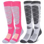 KUYOU 2 Pairs Thermal Ski Socks for Men & Women,Non Slip Long Knee High Winter Snow Socks Thick Warm Winter Skating Snowboarding Socks for Cold Weather