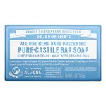 Dr Bronner's 3-in-1 Baby Unscented Pure-Castile Bar Soap, Made with Organic Oils with No Synthetic Fragrances, Used for Face, Body and Hair, Certified Fair Trade & Vegan Friendly, 140g Bar