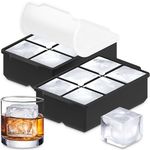 KitchFort Large Silicone Ice Cube Tray (2-Pack), Easy Release 2" Big Ice Cubes - Cocktail, Whiskey Ice Cubes Mold - BPA Free Ice Trays for Freezer - Ice Tray With Stackable Lid - Black