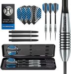 Harrows Bomber 85% Tungsten Darts | Steel Tip Darts set with carry case | 21g, 23g, 25g & 27g | Includes Black Nylon Shafts & 100 Micron Dimplex Flights 23g