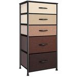 LLappuil 5 Drawer Dresser- Tall Storage Tower for Bedroom, Entryway, Closets, Corner. Narrow Storage Organizer with Sturdy Frame, Scratch-Resistant Fabric, Wood Top&Handles (Brown)