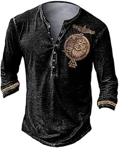 Men's Y2K Skull Graphic T-Shirt,Y2K Goth Tops Graphic Distressed Retro Button Up Shirts Long Sleeve Slim Fit T Shirts Blouses Brown Medium