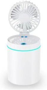 Ventilador humidificador Portátil Mini Ventilador Silencioso USB con Batería Recargable Ventilador de mesa con luz, 3 velocidades Ángulo ajustable ventilador 5 en 1 Aire Acondicionado pequeño (blanco)