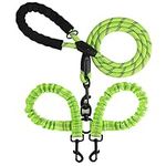 Double Dog Leash, Heavy Duty Rope Dog Leash, 360° Swivel No Tangle Split Lead, Adjustable Length Dual Two Dog Lead Splitter for Small, Medium, Large Breeds (Green)