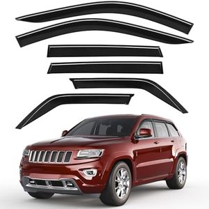 Saleago 6pcs Outside-Mount Window Rain Guards Fit for 2011-2021 Jeep Grand Cherokee, Extra Durable Window Visors Wind Deflector Dark Smoke Vent Shades Car Tape-on 6-pcs with Thicker