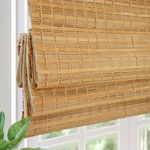 Comzone Blinds Cordless Blackout Bamboo Roman Shades, Easy Installation Natural Woven Wood Shades, Great Privacy Lined Bamboo Blinds for Windows, Camel