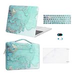 MOSISO Compatible with MacBook Pro 13 inch Case M2 M1 2024-2016 A2338 A2289 A2251 A2159 A1989 A1706 A1708, Plastic Watercolor Marble Hard Case&Bag&Keyboard Skin&Webcam Cover&Screen Protector, Green