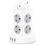 Tower Extension Lead, BEVA 13amp 8-Socket Surge Protector Multi Plug Power Strip Switched Charging Station with 3 USB Charger, 3M Cord for Home, Office (3 USB 3.4A)