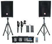 Rockville Package PA System Mixer/Amp+10" Speakers+Stands+Mics+Bluetooth (RPG2X10 v2)