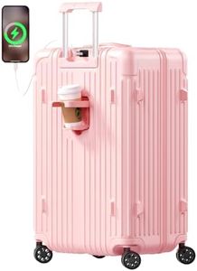 Krute Luggage with Spinner Double Wheels Suitcases with USB Port and Cup Holder TSA Lock PC+ABS Hardside Checked Luggage 28 Inch (Pink)